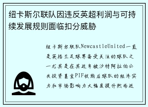 纽卡斯尔联队因违反英超利润与可持续发展规则面临扣分威胁